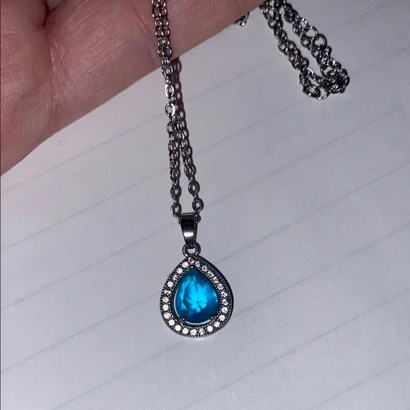Pacifica Silver and Blue Necklace with Delicate Chain and Teardrop Pendant